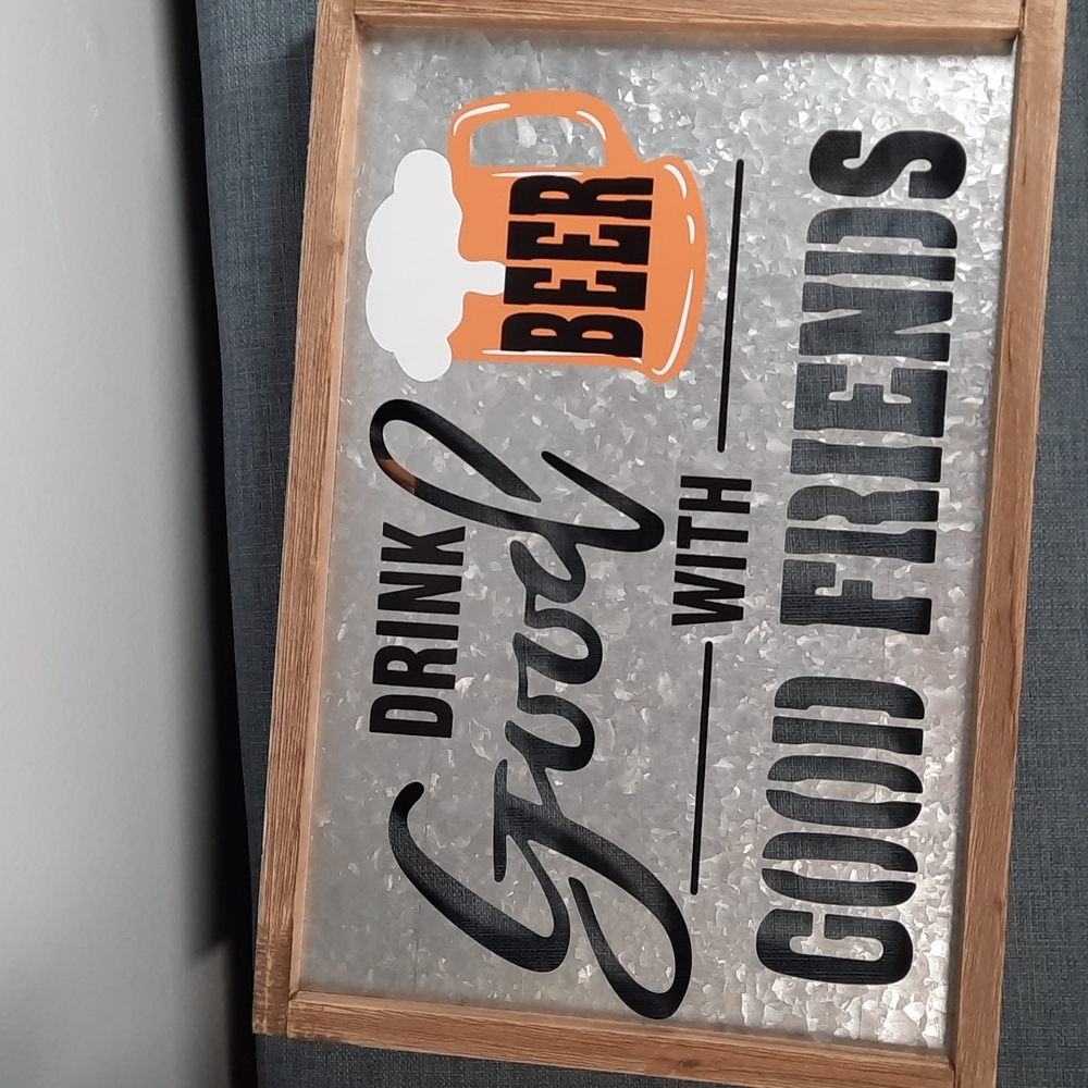 Beer Bar Sign Wall Art Decoration Friends Galvanized Cut Metal with Mug Picture